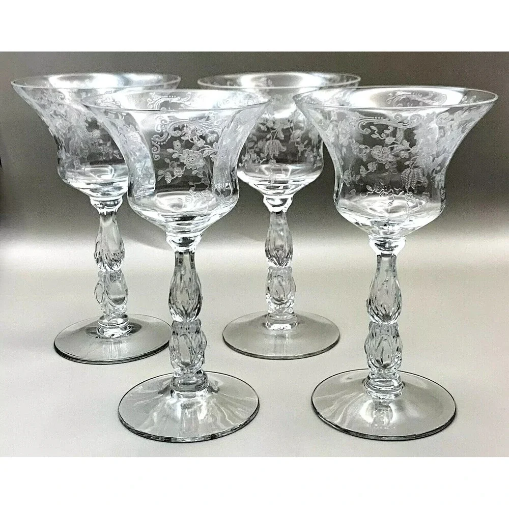 4 Cambridge Chantilly Etch Crystal Elegant Stemware Glasses 3625 Stems 5.75